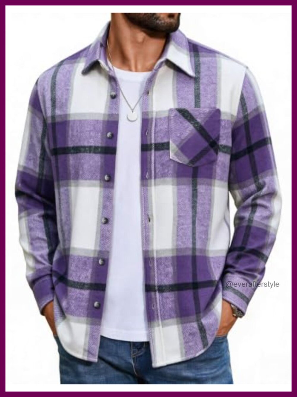 Mens Flannel Shirt Jacket Long Sleeve Plaid Button Down Shacket